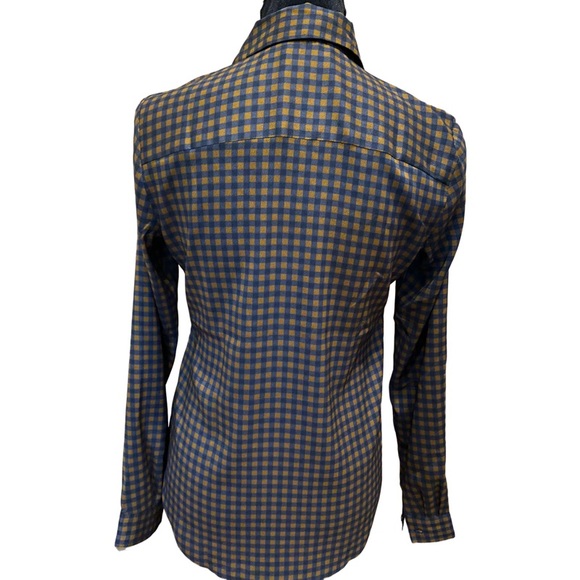 Ann Taylor Navy and Brown Checked Button Down Blouse XS - Picture 8 of 17